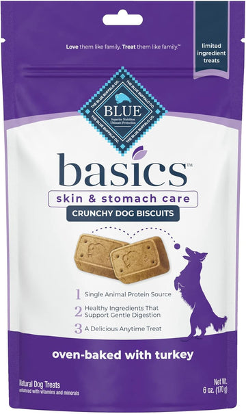 Blue Buffalo Basics Skin & Stomach Care Biscuits Crunchy Dog Treats, Turkey & Potato 6-Oz Bag