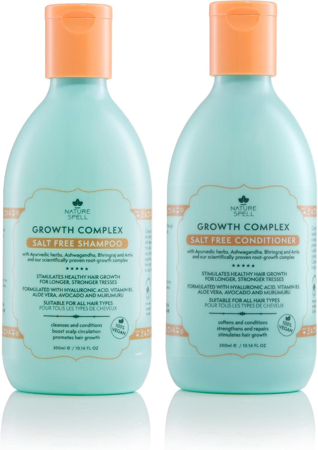 Nature Spell Hair Growth Shampoo And Conditioner Set 300Ml X 2 – Growth Complex Sulphate Free Shampoo And Conditioner Sets – Improves Strength, Shine & Volume