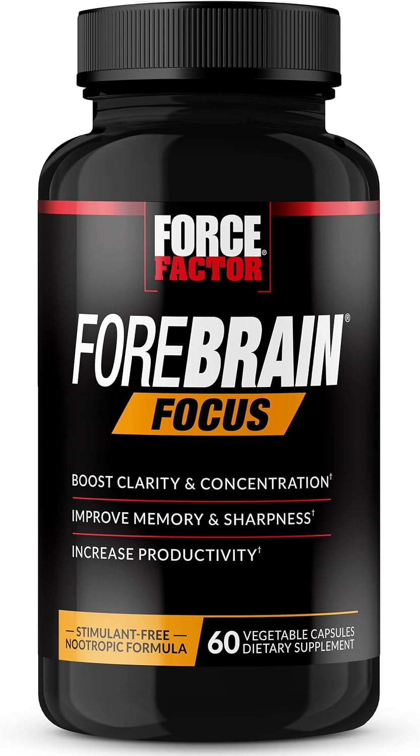 Force Factor Forebrain Focus Brain Booster, Brain Supplement To Boost Clarity & Concentration, For Memory & Sharpness & Increase Productivity, Nootropic Brain Support Supplement, 60 Capsules, Black