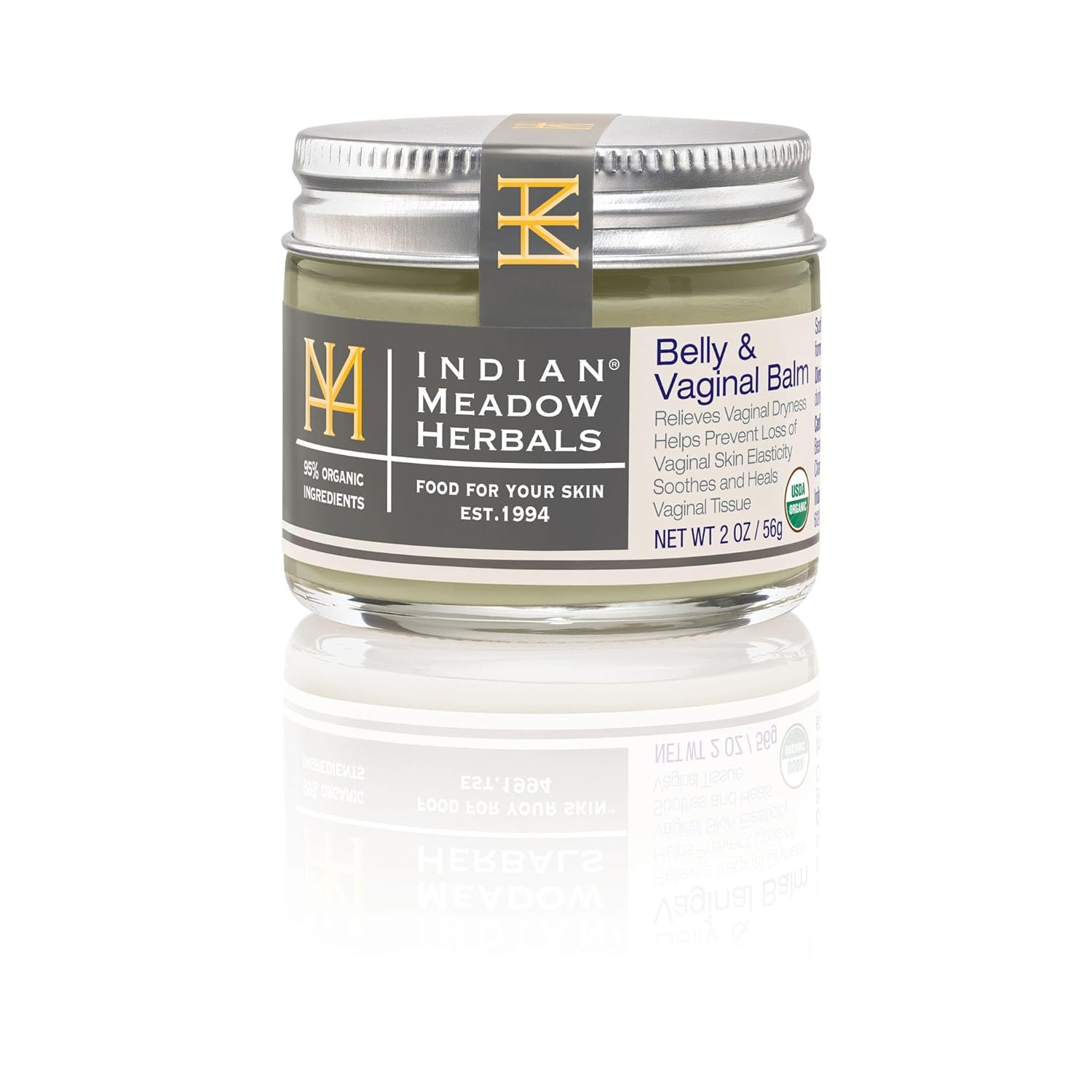 Indian Meadow Herbals Belly & Intimate Skin Balm (2 Oz.) - Usda Certified. Hormone-Free. Dryness Relief For Women - Lubricating Balm. Helps Maintain Skin Elasticity & Reduce Stretch Marks