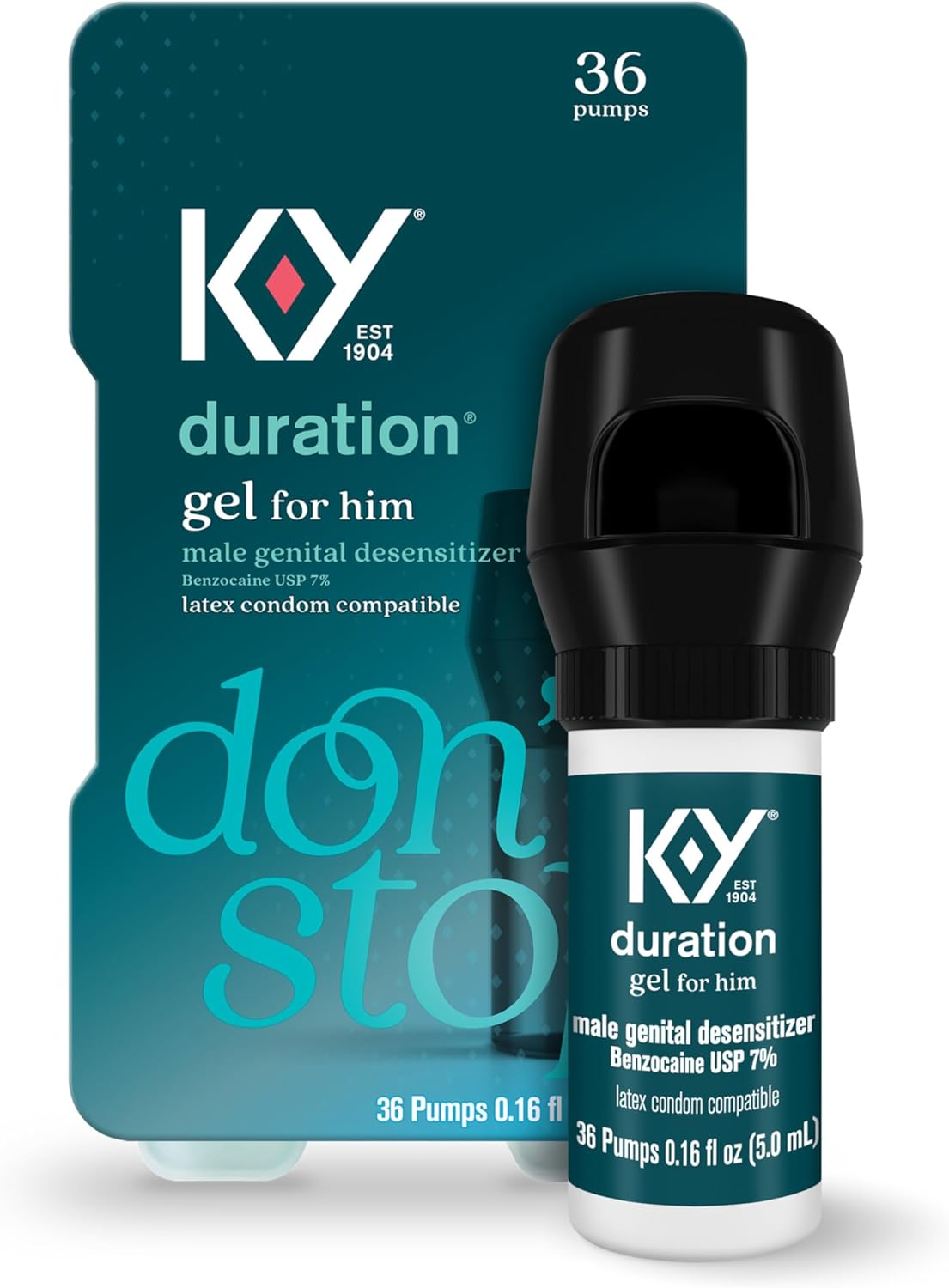 K-Y Duration Gel 0.16 Fl Oz, For Men, Adult Couples, Numbing Male Genital Desensitizer To Last Longer, Pleasure Enhancer, 36 Pumps, Latex Condom Compatible