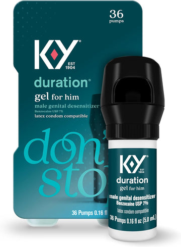 K-Y Duration Gel 0.16 Fl Oz, For Men, Adult Couples, Numbing Male Genital Desensitizer To Last Longer, Pleasure Enhancer, 36 Pumps, Latex Condom Compatible