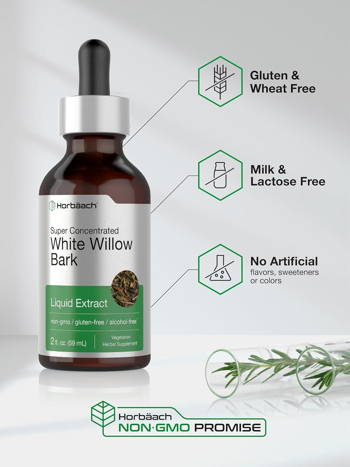 Horbäach White Willow Bark Extract | 2 fl oz | Alcohol Free Liquid Tincture | Super Concentrated | Vegetarian, Non-GMO, Gluten Free : Health & Household