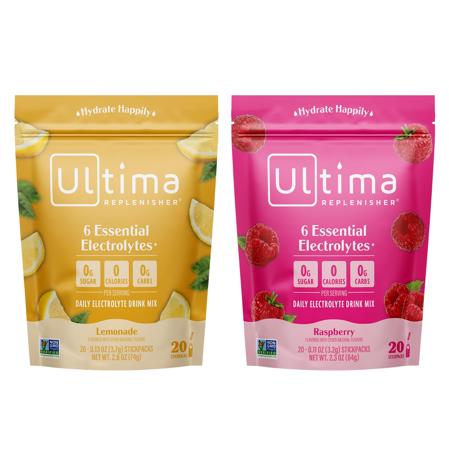 Ultima Replenisher Electrolyte Drink Mix Bundle – Lemonade & Raspberry, 20 Stickpacks – 6 Electrolytes & Minerals – Keto Friendly, Vegan, Non-Gmo & Sugar-Free Electrolyte Powder