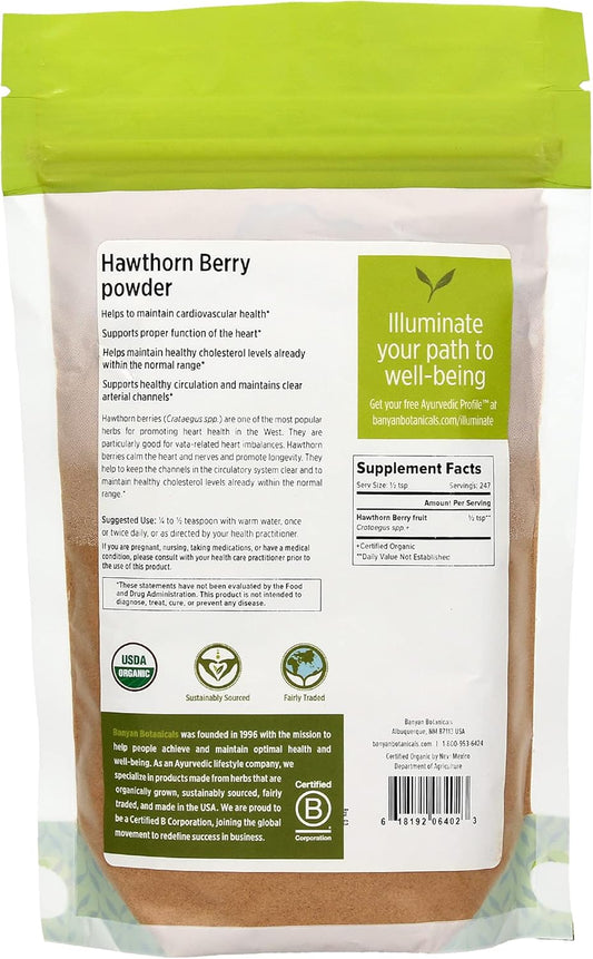 Banyan Botanicals Hawthorn Berry Powder - Certified Organic, 1/2  - Crataegus spp. - Helps to Maintain Cardiovascular Health