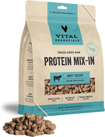 Vital Essentials Freeze Dried Raw Protein Mix-In Dog Food Topper, Beef Mini Nibs Topper For Dogs, 18 Oz