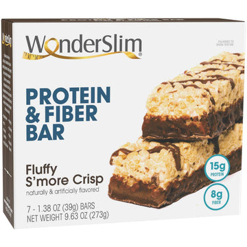 WonderSlim Protein & Fiber Bar, Fluffy S'more Crisp, Gluten Free, Keto Friendly & Low Carb (7ct)