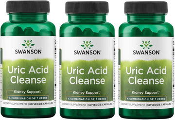 Swanson Uric Acid Cleanse - Natural Supplement Promoting Kidney Support - Features A Powerful Combination Of 7 Herbs - (60 Veggie Capsules) 3 Pack