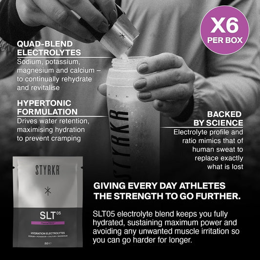 Electrolytes Sachets By Styrkr - Pack Of 6 Electrolytes Powder Sachets - Approved By Endurance Atheletes - Advanced Quad-Blend Formulation - Slt05 6X Pack