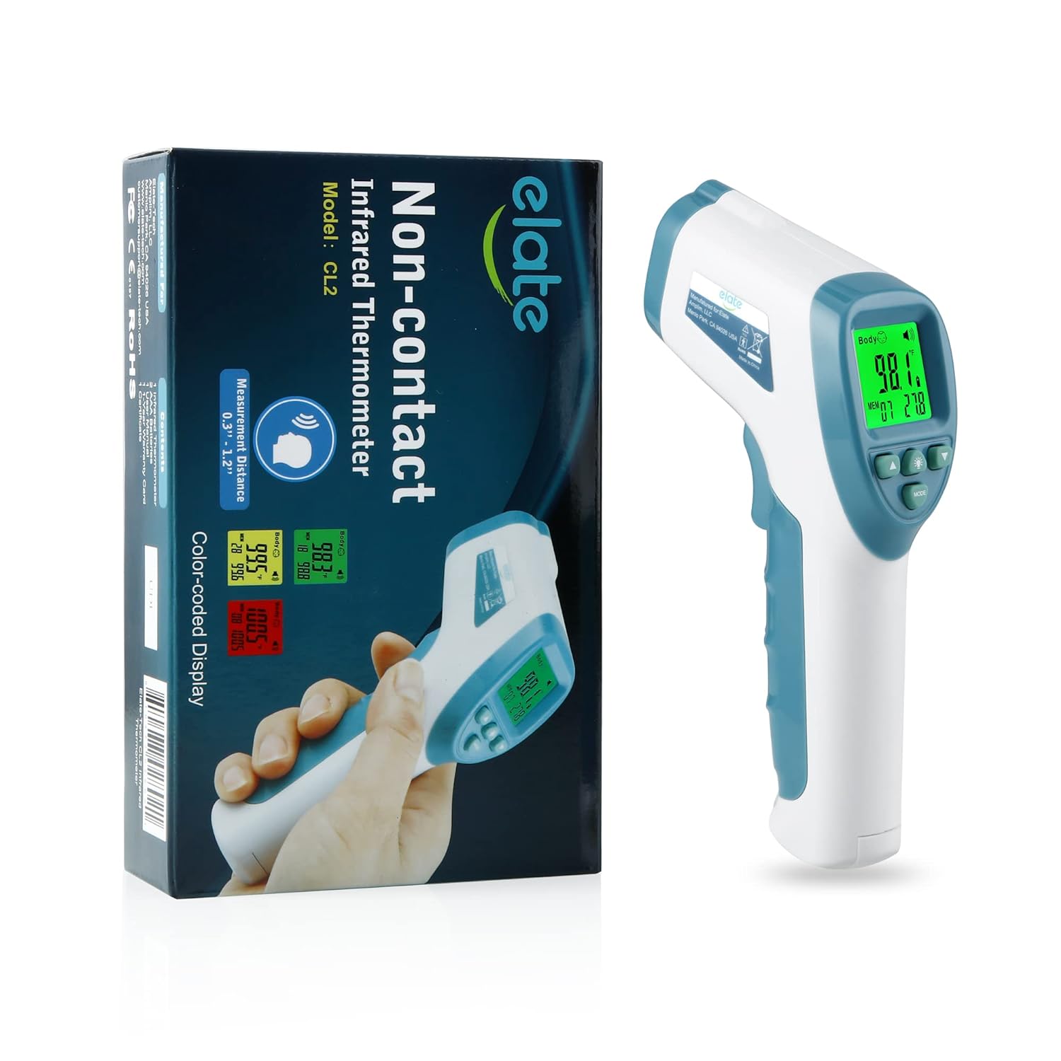 Elate Non Contact/No Touch Digital Forehead Thermometer for Adults, Kids, and Babies. Accurate Hospital Medical Grade Touchless Temporal Thermometer FSA HSA Approved