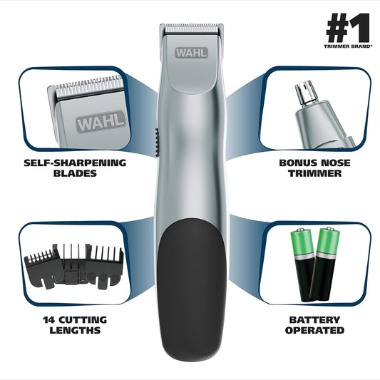 Wahl Groomsman Mustache Trimmer, Mens Beard Trimmer Battery Operated Grooming Kit, Ergonomic Handle With Soft-Grip Pads, High-Carbon Precision-Ground Blades, 14 Different Trimming Lengths - Model 5621