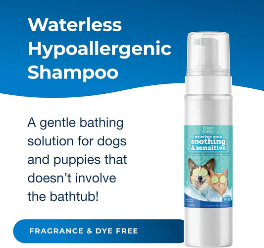 Pet-Ag Fresh ’N Clean Soothing & Sensitive Waterless Wash - 9 Oz - Hypoallergenic & Rinse-Free Pet Shampoo For Dogs, Cats & Small Animals - Soap Free - Fragrance Free