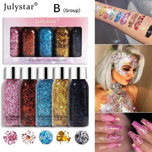 Julystar Makeup Blue Sequins Liquid Eye Shadow Liquid Stage Makeup Face Body Flash Colorful Eye Shadow Set (B Group)