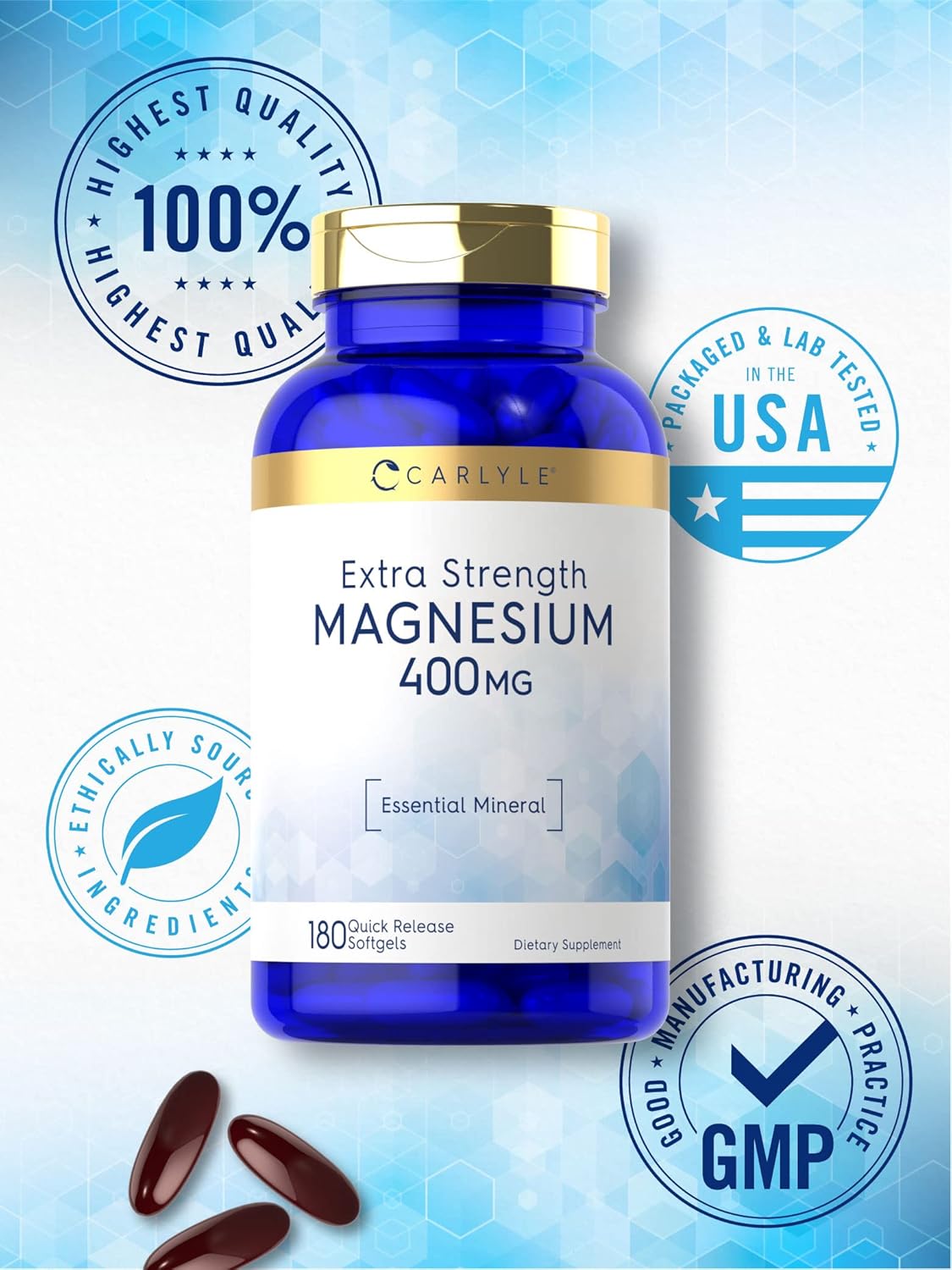 Carlyle Magnesium Oxide 400mg | 180 Softgels | Essential Mineral | Non-GMO and Gluten Free Supplement : Health & Household