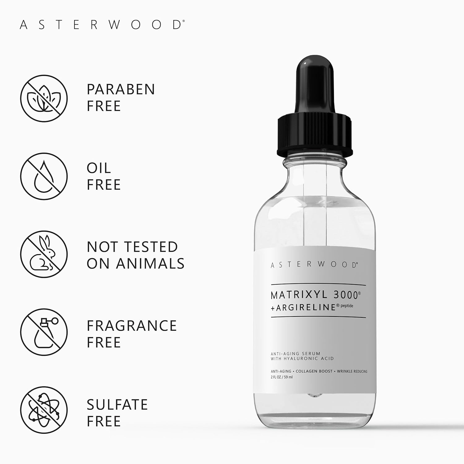 ASTERWOOD Matrixyl 3000 + Argireline Serum with Hyaluronic Acid - Anti-Aging and Anti-Wrinkle - Peptides Serum For Face, 59ml/2 oz : Beauty & Personal Care