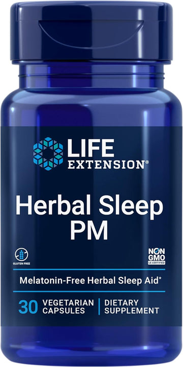 Life Extension Herbal Sleep Pm – Natural Sleep Supplement Without Melatonin - With Lemon Balm, Honokiol & Chamomile Extracts For Healthy Sleep - Non-Gmo, Gluten-Free - 30 Vegetarian Capsules