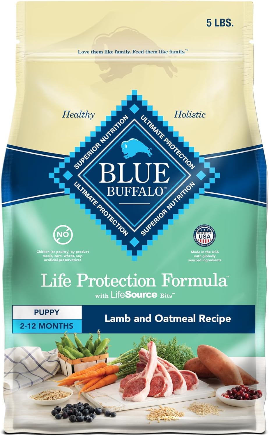 Blue Buffalo Life Protection Formula Puppy Dry Dog Food With Dha And Ara, Made With Natural Ingredients, Lamb & Oatmeal Recipe, 5-Lb. Bag