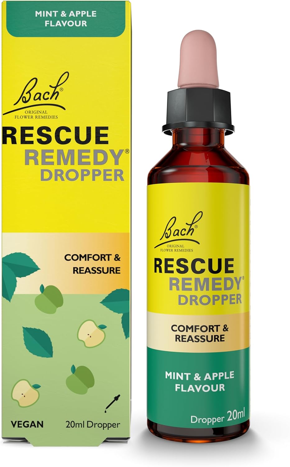 Rescue Remedy Dropper 20Ml (Chocolate & Peppermint) Comfort & Reassurance, Alcohol Free, Natural Emotional Wellness Day Support, Flower Essence Vegan Formula, Travel, Exams