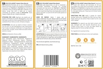 GOLD COLLAGEN Instant Glow - Vitamin C, Vitamin E, Glycerine & Niacinamide Serum Pore Minimizer & Moisturiser Skincare, Anti Aging Face Serum Against Wrinkles, Triple Antioxidant Action Skin Care 30ml : Amazon.co.uk: Beauty