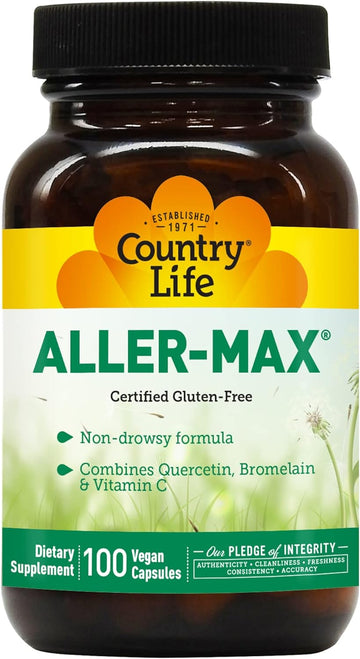Country Life Aller-Max with Quercetin, Bromelain and Vitamin C Vegetarian Capsules, 100 Count, Certified Gluten Free, Certified Vegan