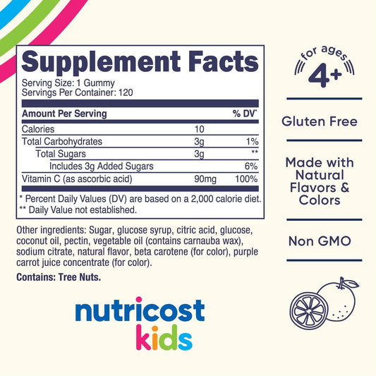 Nutricost Kids Vitamin C Gummies (90mg), 120 Gummies - Natural Flavors, Natural Colors, Gluten Free, No Corn Syrup