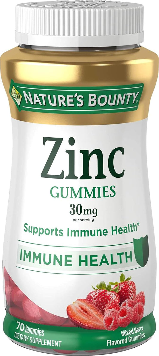 Nature's Bounty Zinc Gummies by Nature's Bounty 30mg 70 Mixed Berry Flavored Gummies, 70 Count : Health & Household