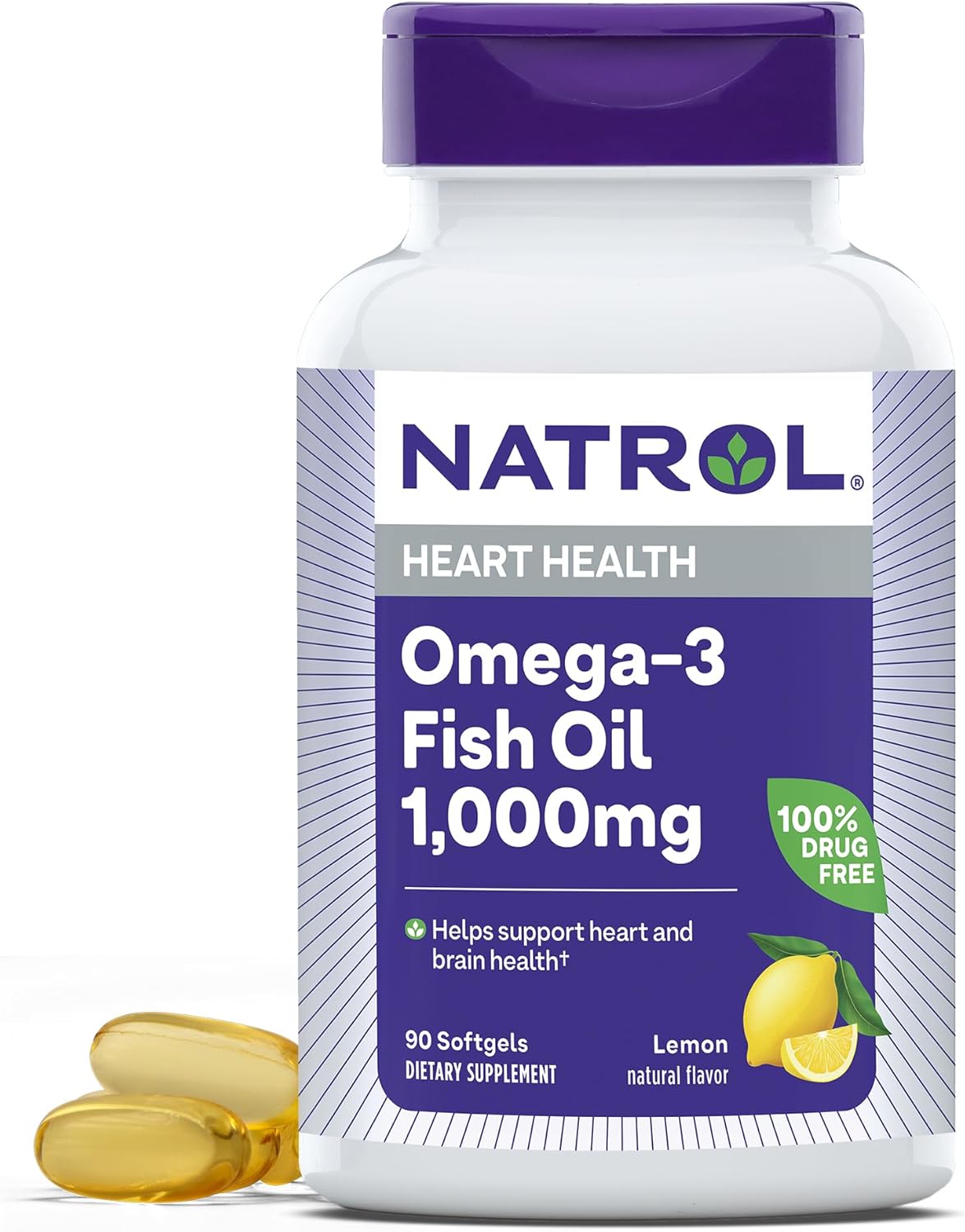 Natrol, Omega-3 Purified Fish Oil Softgels, Heart Health Dietary Supplement, 1000 Mg, 90 Count