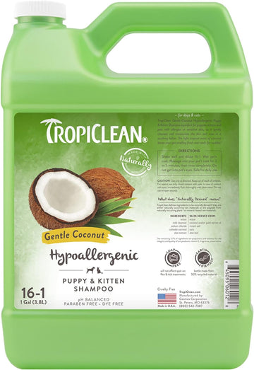 TropiClean Dog Shampoo Grooming Supplies - Hypoallergenic Puppy & Kitten Shampoo Gentle Cleansing for Sensitive Skin - Derived from Natural Ingredients - Used by Groomers - Gentle Coconut, 3.8L?TRGNSH1G