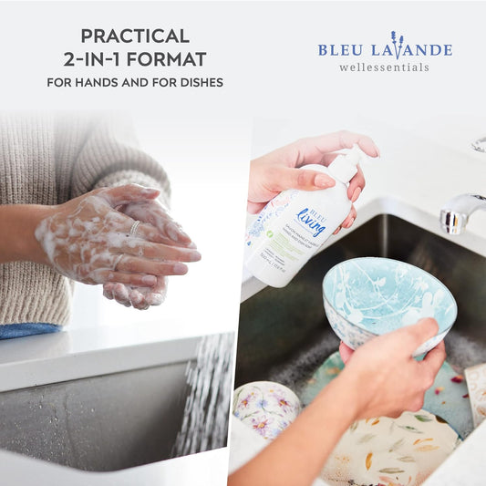 Bleu Lavande - 2 in 1 - Liquid Hand Soap & Dish Soap Refill - Eco friendly - Lavender Essential Oil - Biodegradable - Cruelty free - No artificial fragrances - 1 x 17.6 fl oz and 2 x 33.8 fl oz