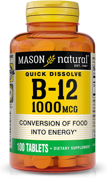 Mason Natural Vitamin B12 1000 Mcg Quick Dissolve - Healthy Conversion Of Food Into Energy, Supports Nerve Function And Health, 100 Tablets