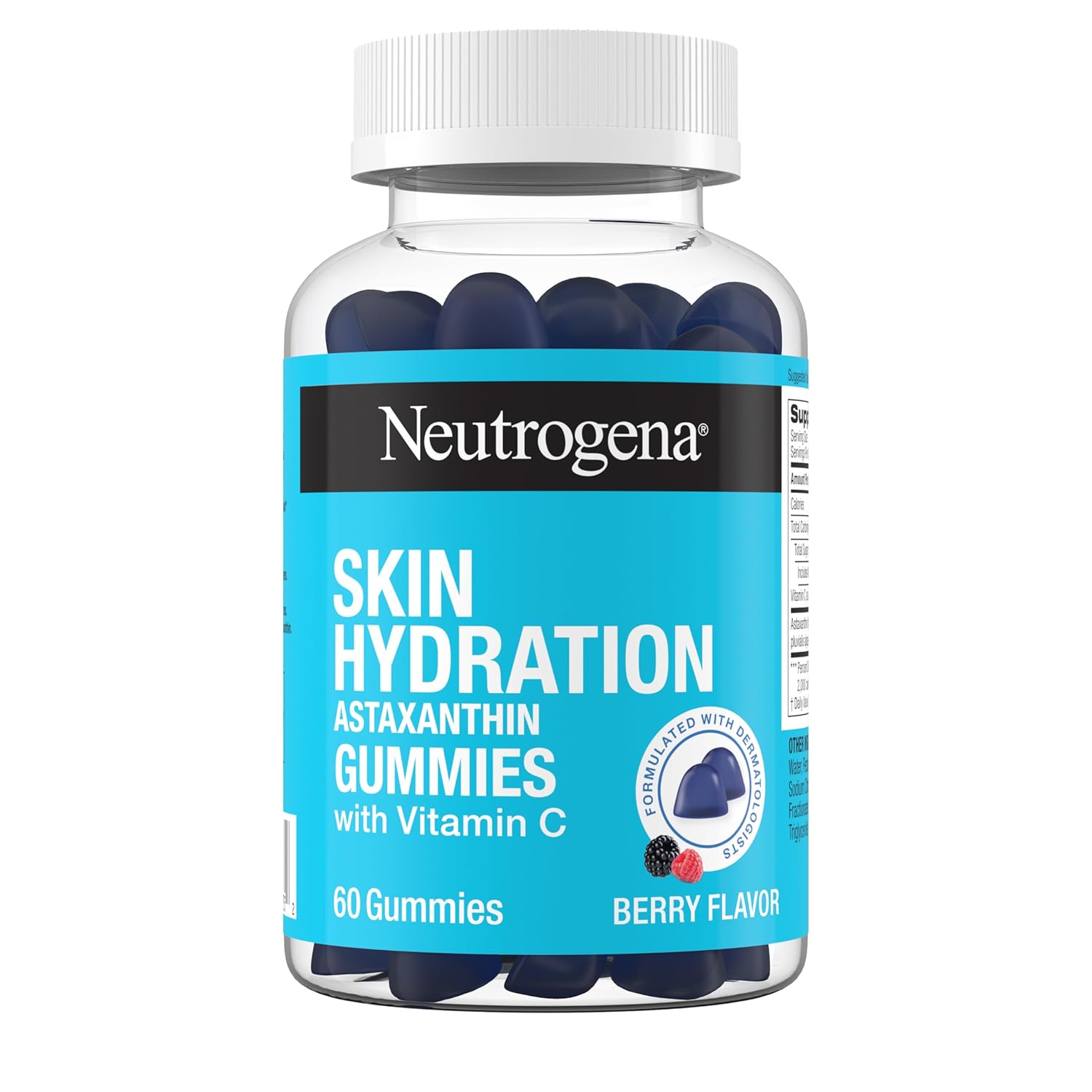 Neutrogena Skin Hydration Astaxanthin Gummies With Vitamin C, Skincare Supplements For Hydrated, Smooth & Healthy Skin, Daily Antioxidant Gummies For Skin Health, Berry Flavor, 60 Ct