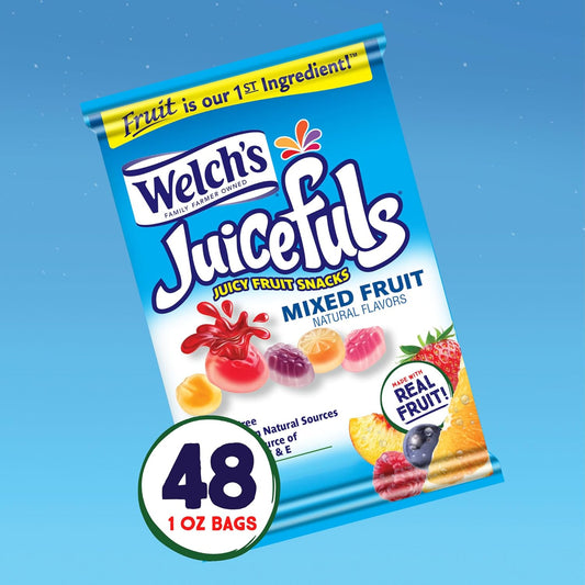 Welch'S Juicefuls Juicy Fruit Snacks, Mixed Fruit, Fruit Gushers, Perfect For School Lunches,Bulk Pack, Gluten Free, Individual Single Serve Bags, 1 Oz (Pack Of 48)