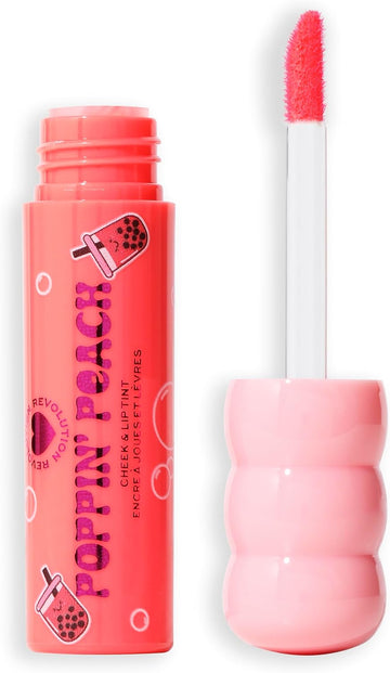 I Heart Revolution Bubble Tea Milky Blush + Lip Tint, Hydrating All-In-One Face Tint Infused With Matcha Green Tea, Vegan & Cruelty-Free, Poppin' Peach