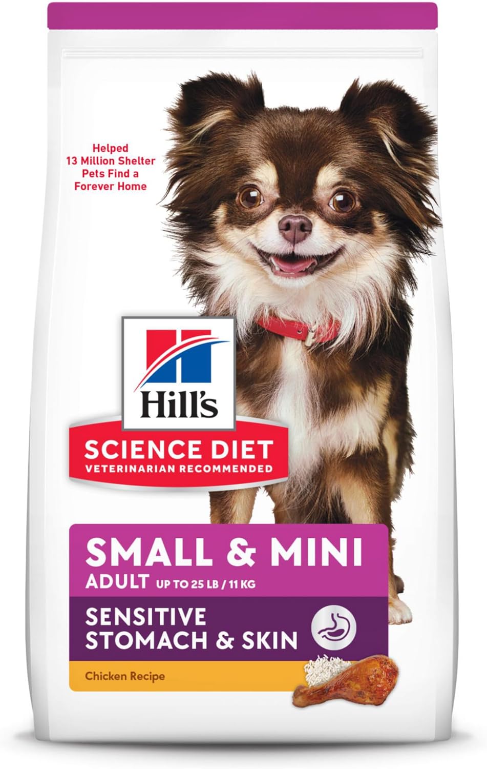 Hill's Science Diet Sensitive Stomach & Skin, Adult 1-6, Small & Mini Breeds Stomach & Skin Sensitivity Supoort, Dry Dog Food, Chicken Recipe, 4 lb Bag
