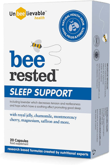 Unbeelievable Health Bee Rested Sleep Support Supplement - Created By Nutritional Experts - Therapeutic Ingredients Include Royal Jelly, Saffron, Chamomile & Lavender