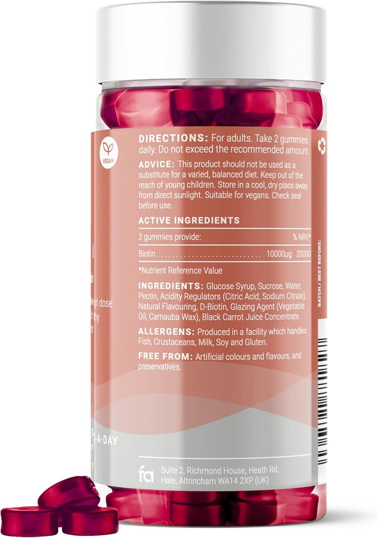 Feel Amazing Biotin Gummies - 10000µg Biotin Per Serving - Vegan - Supports Skin Function & Hair Health - Watermelon Flavour - 60 Gummies