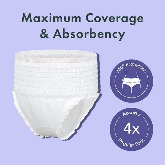 Rael Disposable Underwear For Women, Organic Cotton Cover - Incontinence Pads, Postpartum Essentials, Disposable Underwear, Unscented, Maximum Coverage (Size L-Xl, 16 Count)