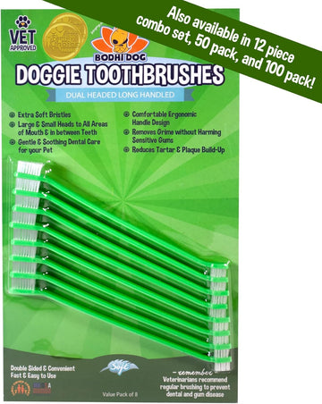 Bodhi Dog Dual-Headed Long Dog & Cat Toothbrush | Puppy Toothbrush With Soft Bristles For Pet Dental Care | Easy Teeth Cleaning Dog Toothbrush, 8 Count