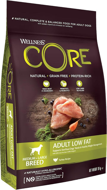 Wellness CORE Adult Low Fat, Dry Dog Food, Dog Food Dry For Sterilised Dogs, For Weight Loss and Grain Free, High Meat Content, Turkey, 10 kg?10754