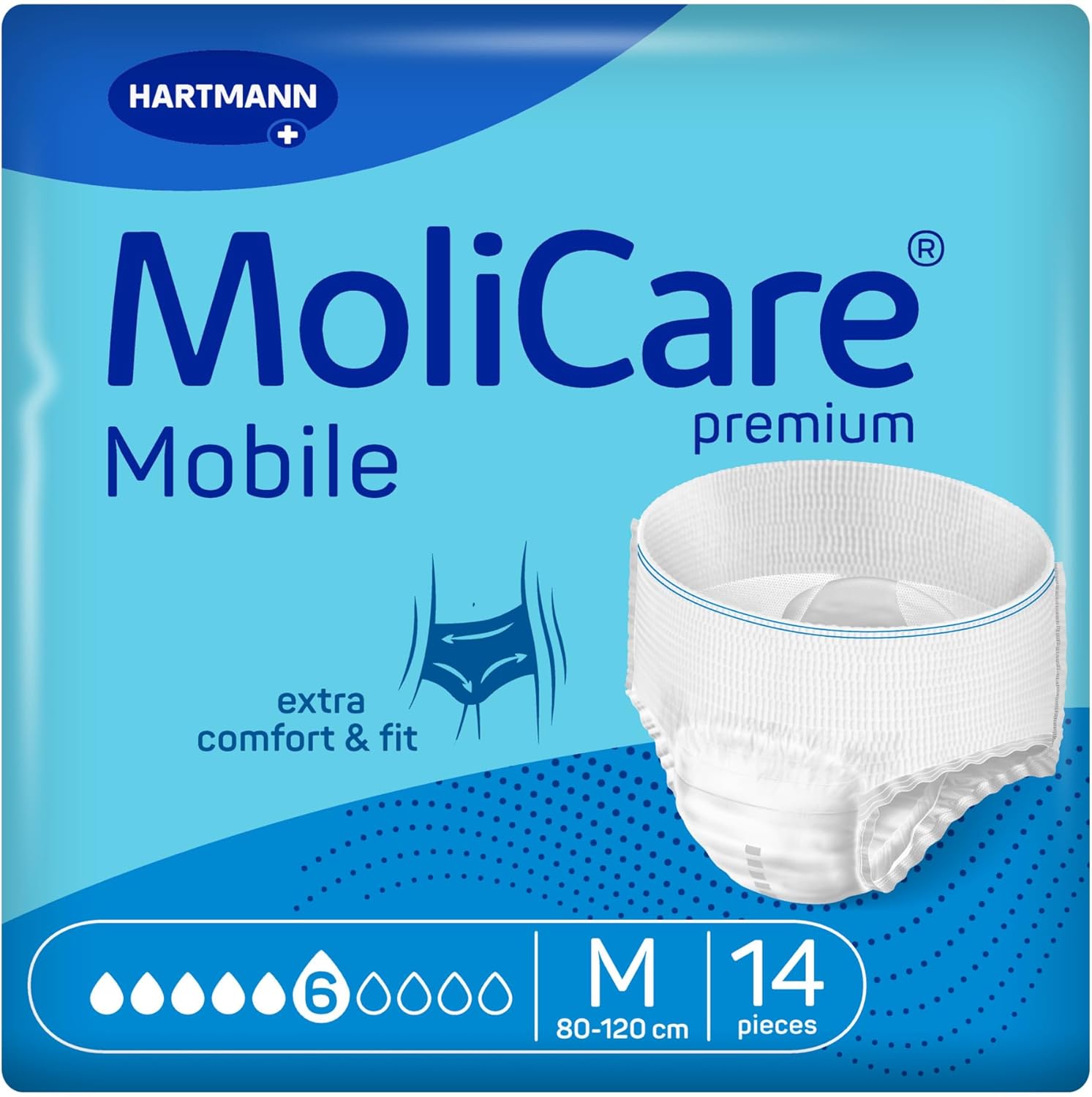 Molicare Premium Mobile 6 Drops Size M, Incontinence Pants For Women And Men With Moderate Incontinence, Extra Leakage Protection, Skin Protection, Improved Body Fit, 14 Pieces