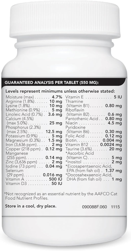 VetriScience Nu Cat Senior Multivitamin for Cats – All-in-One Senior Cat Multivitamin Supplement, Tablets with 25+ Key Vitamins, Lysine and Taurine, Vitamins for Senior Cats