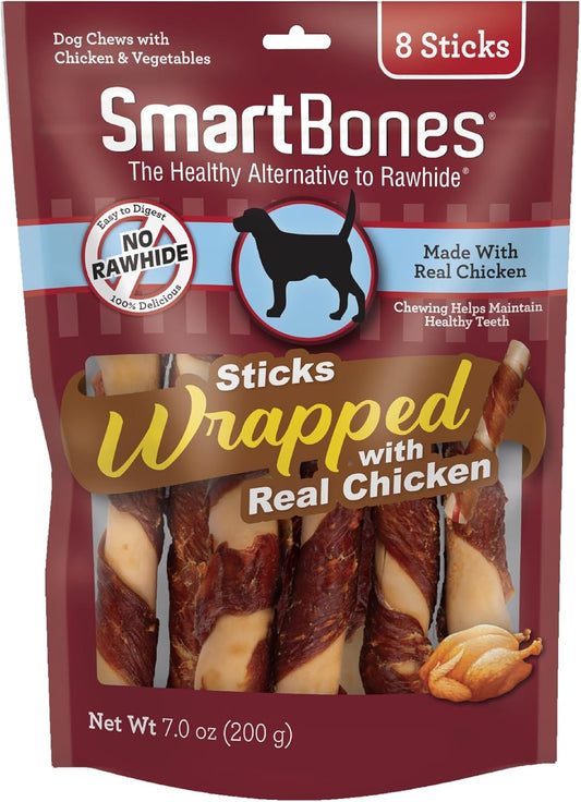 Smartbones Chicken-Wrapped Sticks, Treat Your Dog To A Rawhide-Free Chew Made With Real Chicken And Vegetables, 8 Count (Pack Of 24)