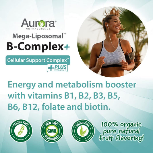 Aurora Nutrascience, Mega-Liposomal B-Complex + Vitamin C, Gluten Free, Non-GMO, Sugar Free, Organic Fruit Flavor, 16 fl oz (480 mL)