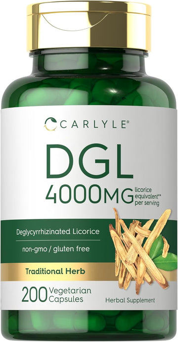 Carlyle Dgl Deglycyrrhizinated Licorice Capsules | 200 Count | 4000Mg | Vegetarian, Non-Gmo & Gluten Free Supplement