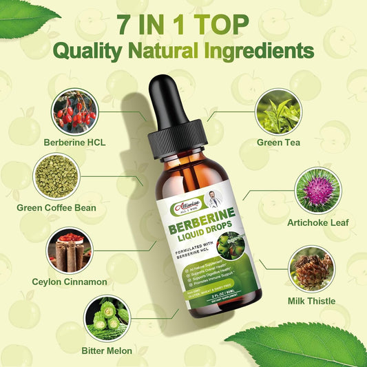 2 Pack Organic Berberine Supplement Liquid Drops - Premium Berberine HCL 1500mg with Pure Ceylon Cinnamon-7 in 1 Natural Ingredients - Supports Immune System & Digestive System-2 Fl Oz