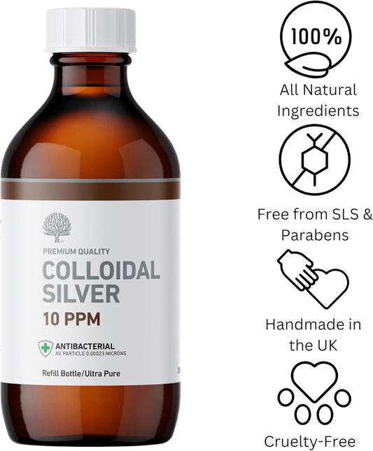 Nature'S Greatest Secret Premium Quality Antibacterial 10Ppm Colloidal Silver Bottle 300Ml