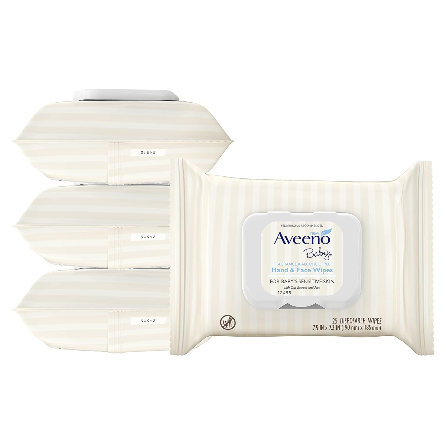 Aveeno Baby Hand & Face Cleansing & Moisturizing Wipes With Oat Extract And Aloe, Fragrance-Free Wipes For Sensitive Skin, Free Of Sulfates, Alcohol, Parabens, And Dyes, 25 Ct (Pack Of 4)