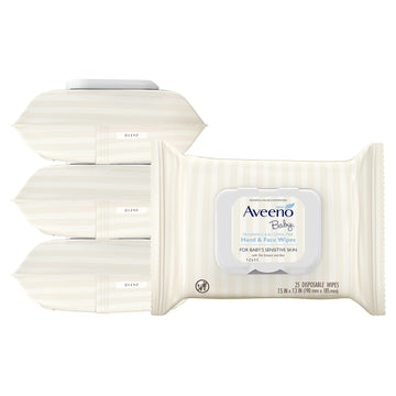 Aveeno Baby Hand & Face Cleansing & Moisturizing Wipes With Oat Extract And Aloe, Fragrance-Free Wipes For Sensitive Skin, Free Of Sulfates, Alcohol, Parabens, And Dyes, 25 Ct (Pack Of 4)