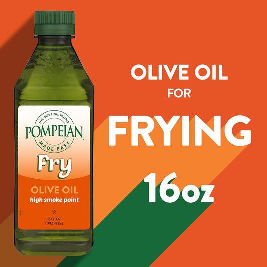 Pompeian Made Easy Fry Olive Oil, High Smoke Point, Perfect For Frying Foods Such As Chicken And Potatoes, American Heart Association Certified, Non-Allergenic, Non-Gmo, 16 Fl Oz (Pack Of 1)