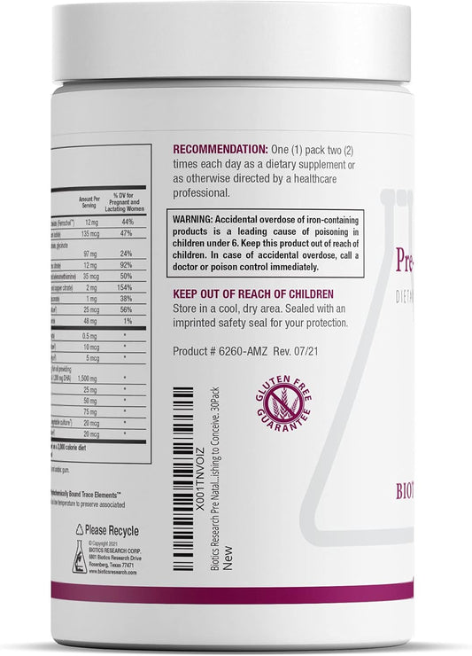 Biotics Research Pre Natal Packs Pre Natal Nutrition Support. Post Natal Formula. Includes Omega3S. Iodine And Folate. Nutritional Needs For Pregnant, Lactating And Women Wishing To Conceive. 60Pack